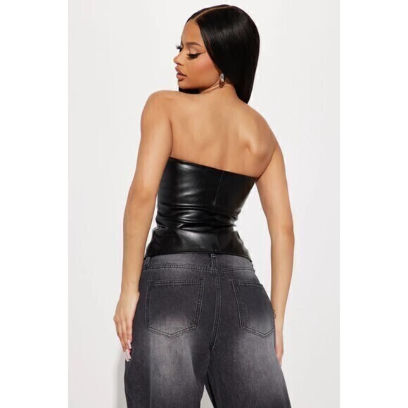 Button Up Strapless Faux Leather Top Black Size M RefM100 - Picture 3 of 11